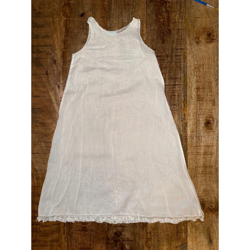 Tiny Tots Original Vintage White Cotton Lace Slip Dress Nightgown Handmade 25in
